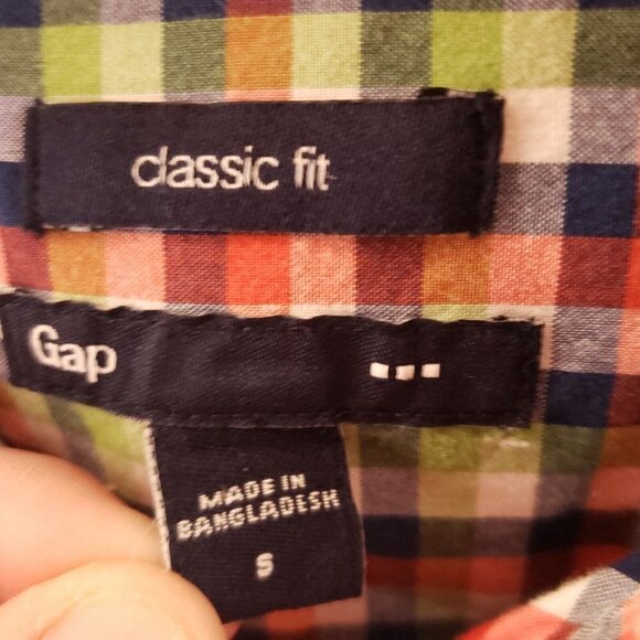 Gap Mens Classic Fit Green Orange Plaid Button Down Small - Picture 3 of 6